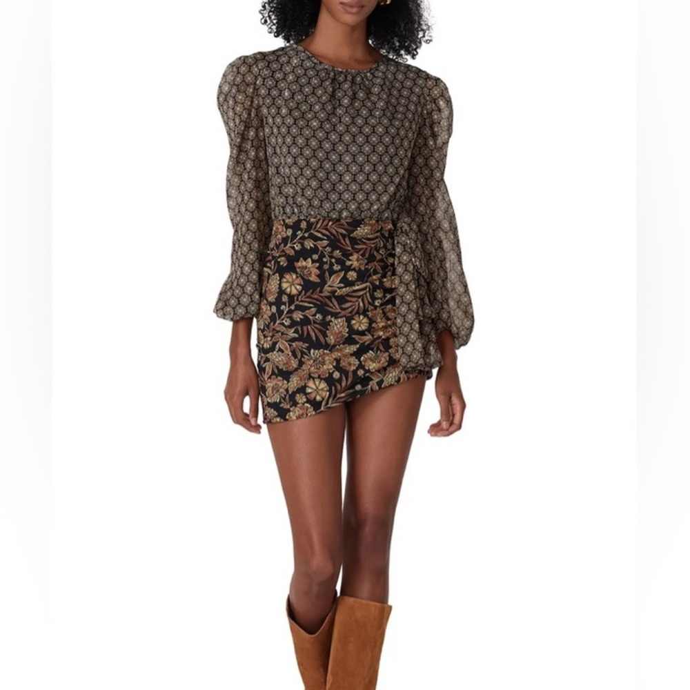 MISA Amber Paisley‎ Print Long Sleeve Mini Dress
